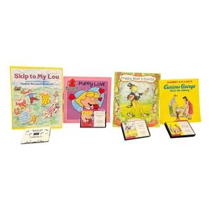 Scholastic Read Along Books and Cassette Tapes Lot Curious George Clifford 4 Set
